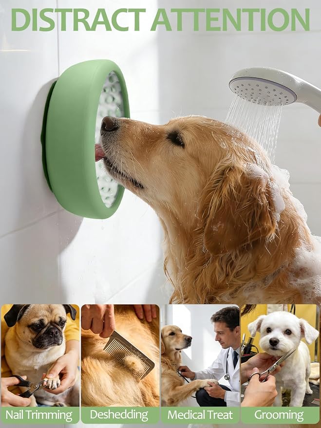 Dog Lick Bowl with Brush and Scraper, Anxiety Relief Lick Mat for Dogs, Non-Slip Freeze Licking Bowl Enrichment Puzzle Feeder for Distraction, BPA Free Silicone, Dishwasher Safe