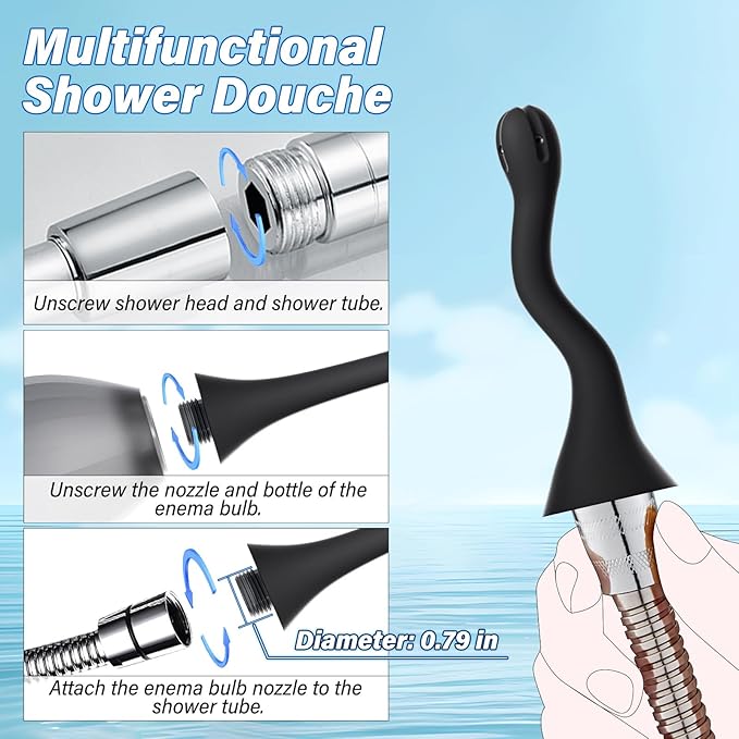 Enemas Anal Douches for Men Women - Anti Backflow Enema Bulb with Shapeable Silicone Tube for Men Women Colon Cleanse, Feminine Care Shower Enema Douche Kit Cleaner Flusher with Lubricant, 10.1 Ounce