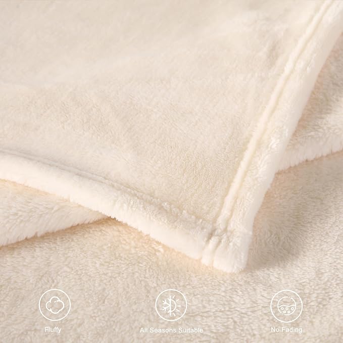 TASTHROW Creamwhite Throw Blanket 60x80 Inches | Soft Plush Cozy Fleece Flannel Throw Blanket, Lightweight Warm Throws for Bed, Couch, Bedroom and Living Room, All Seasons