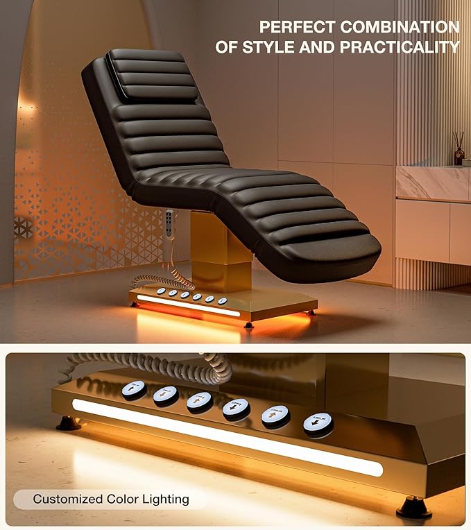 Paddie Luxury Fully Electric Spa Bed, Esthetician Spa Lash Table with LED Lights, Motorized Height & Angle Adjustable for Facial & Medical Treatment, Black