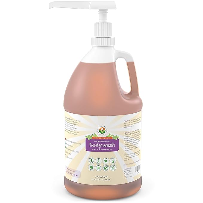 Nature Sustained Natural Unscented Body Wash - Organic Fragrance Free Sensitive Skin Face Cleansing Shower Soap Bodywash - Raw Wildcrafted Probiotic Moisturizing Formula for All Skin Types - Gallon