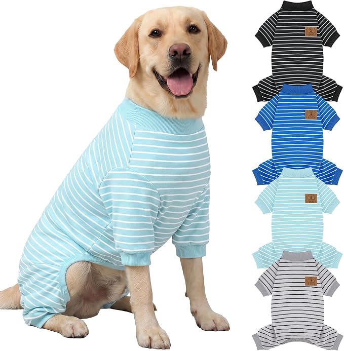 XPUDAC 4 Pack Dog Pajamas Striped Dog Clothes for Medium Large Dogs Girl Boy Comfy Puppy Outfit Doggy Jammies Onesie Pet Costume, 4XL