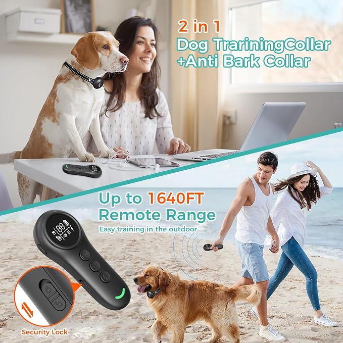 SmartPet Dog Training Collar with Remote - 4500FT Range, 3 Modes Beep Vibration Shock, IPX7 Waterproof Rechargeable Anti Bark Collar for Small Medium Large Dogs (10-120 lbs)