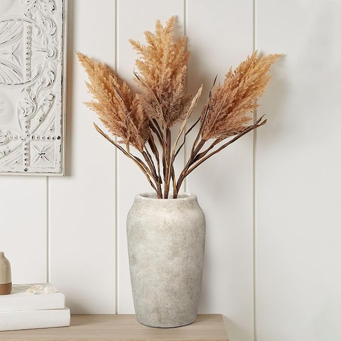 Briful Rustic Vintage Ceramic Vase, 9.06'' Farmhouse Table Decor with Wide Mouth, Large Decorative Vases for Home Decor, Living Room, Entryway & Shelf Styling, Beige