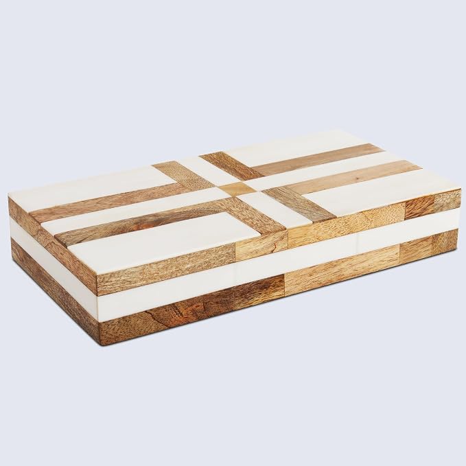 Handicrafts Home White Large Decorative Storage Box with Lid Wooden Decorative Box Coffee Table Storage Box Living Room Organizer Storage Box – Resin Inlay Patisserie Delight Collection- 12x6x2