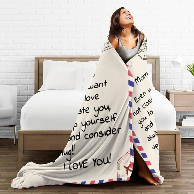 Throw Blankets Anniversary Birthday Gift for Mom from Daughter Son, Dear Mom Blanket for Mother's Day, Super Soft Flannel Throw Blankets for Christmas Valentines Day for Bed Couch(60x80)