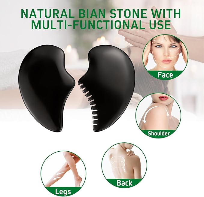 SINOKF Bian Stone Gua Sha Facial Tools Scraping Massage Face Guasha Board Scraping Plate(Seahorse 2pcs)