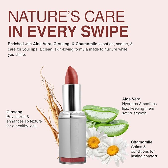 Palladio Herbal Lipstick, Rich Pigmented and Creamy, Infused with Aloe Vera, Chamomile & Ginseng, Prevents Lips from Drying, Combats Fine Lines, Long Lasting Lipstick, Nude