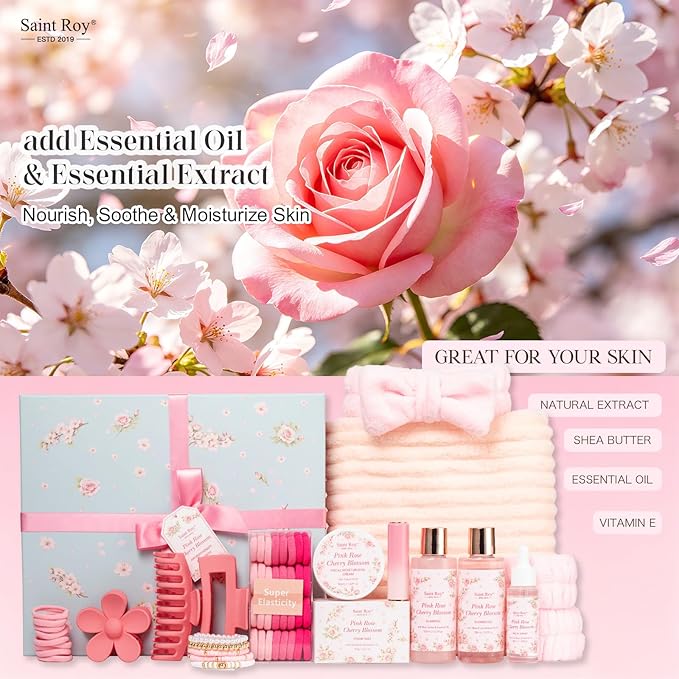 57 Pcs Bath Spa Kit for Women, Rose Bath and Body Gift, Facial Skin Care Set, Self Care Pampering Kit, Face Serum, Home Spa, Birthday Gift Set, Mother Day, Bridal Shower Bath sets for women gift