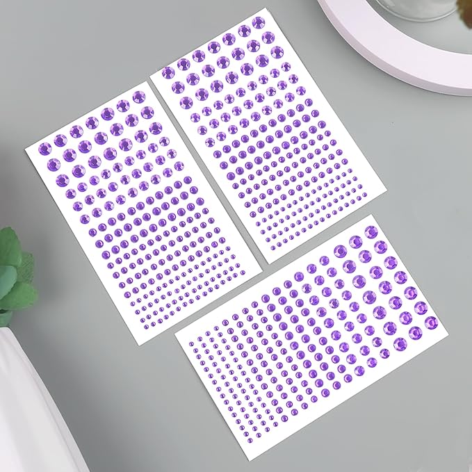 591pcs Face Gems Hair Gems Pearls, Self-Adhesive Face Jewels Eye Rhinestones 3/4/5/6/8 mm Face Gem Stick on, Halloween Makeup Gems Rave Accessories for Face Eyes Body Makeup (18.Light Purple)