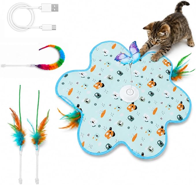 Cat Toy, Interactive Cat Toy, Cat Toys Interactive | Rechargeable Hide and Seek Automatic Kitten Toy with 3 Replaceable Wands, 3 Modes, Realistic Bird Chirp Sounds for Indoor