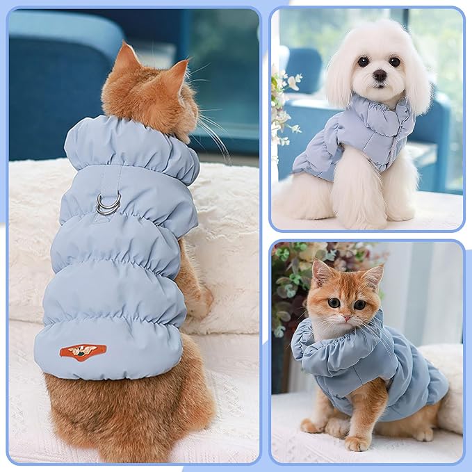 ABRRLO Winter Warm Dog Jacket for Small Medium Dogs Cats Cold Weather Coats with Harness Paded Dogs Fleece Vest Waterproof Windproof Dog Snow Jacket Pet Puppy Clothes (Light Blue,XL)