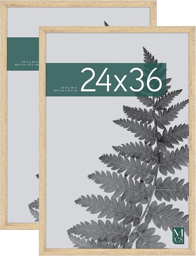 MCS Studio Gallery 24x36 Poster Frame Natural Woodgrain Engineered Wood, Vertical & Horizontal Wall Hanging Large Picture Frame for Photos, Posters & Art Prints (2-Pack)