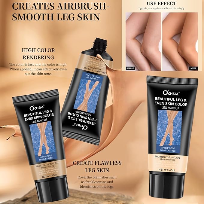Dulele Leg and Body Makeup Foundation, Waterproof Leg & Body Tattoo Scar Cover up, Body Coverage Tattoo Concealer, No Transfer, Covers Varicose Veins for All Skin Tones (Fairest Glow, M)