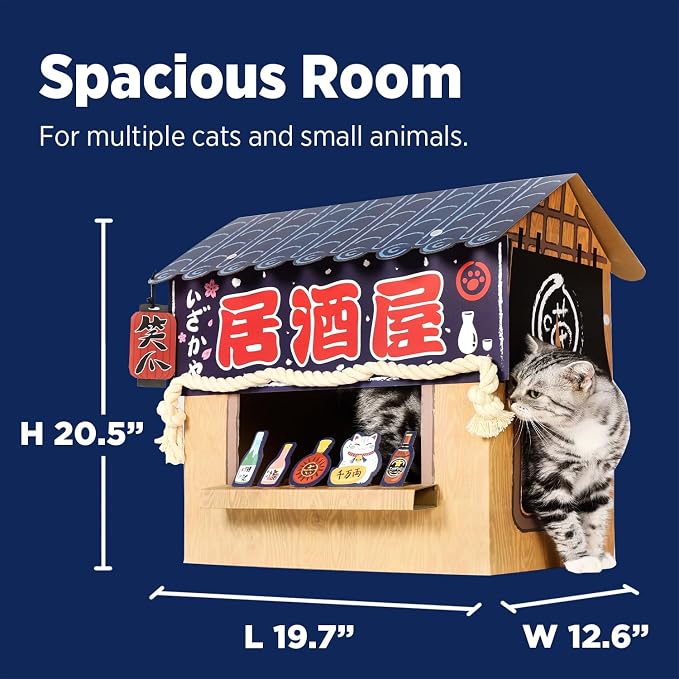 SMILE PAWS Cat Beds for Indoor Cats, Cardboard Cat House with Scratchers, Izakaya Bar, Large Sturdy Cat Furniture Condo Cave Tent, Easy to Assemble Pet Toys Accessories Stuffs, Bunny Small Animals