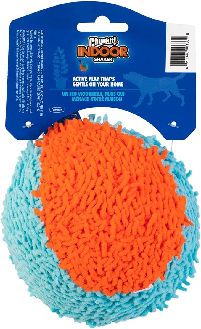 Chuckit! Indoor Fetch Shaker Dog Toy, 7.75in, Orange and Blue