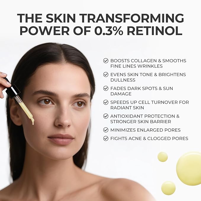 Retinol Serum for Face, Anti Aging Serum, Retinoid Collagen with Vitamin E Resurfacing Facial Rapid Fine Lines Repair, Brightening Pore Minimizer for Face Daily Skin Care Treatment 1oz