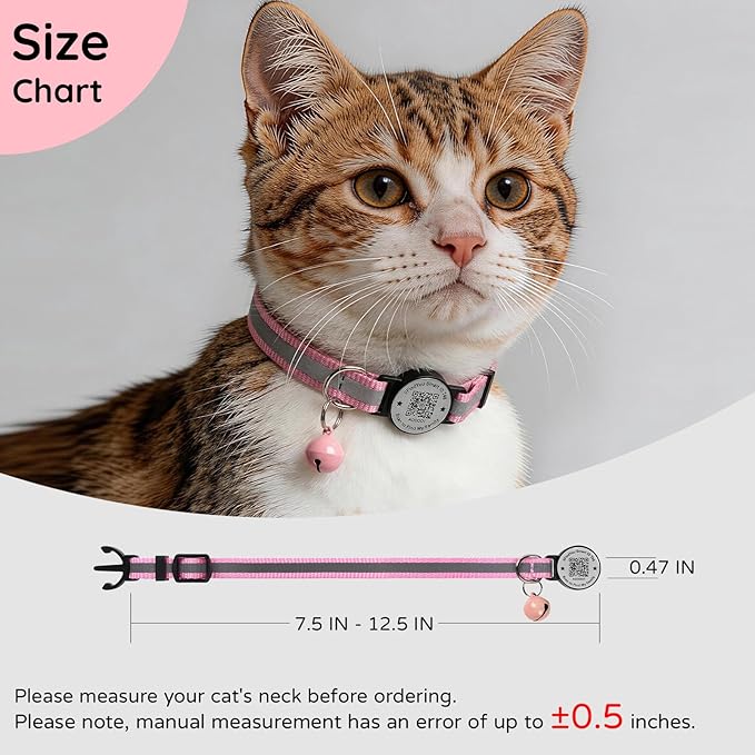 Breakaway Cat Collar QR Code, Reflective Bell, Adjustable Kitten, 3-Pack