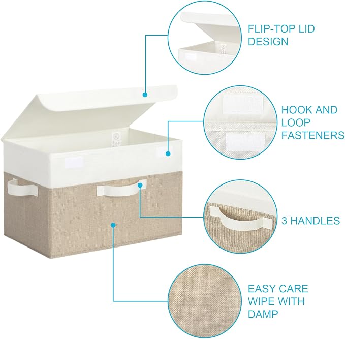 GRANNY SAYS Memory Keepsake Storage Box, Fabric Storage Bins with Lids | Flip-Top Lid, Collapsible, Stackable, 3 Handles, Ideal for Closet Clothes Blanket Toys, Large, Brown/White, 2-Pack