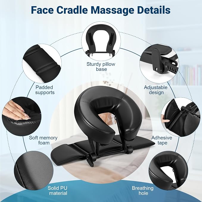 Face Down Tabletop Massage Kit with Hand Rest Pad | Adjustable Massage Headrest Face Cradle Universal Table Face Pillow for Office Desk & Spa Table Bed Portable Ergonomic Black