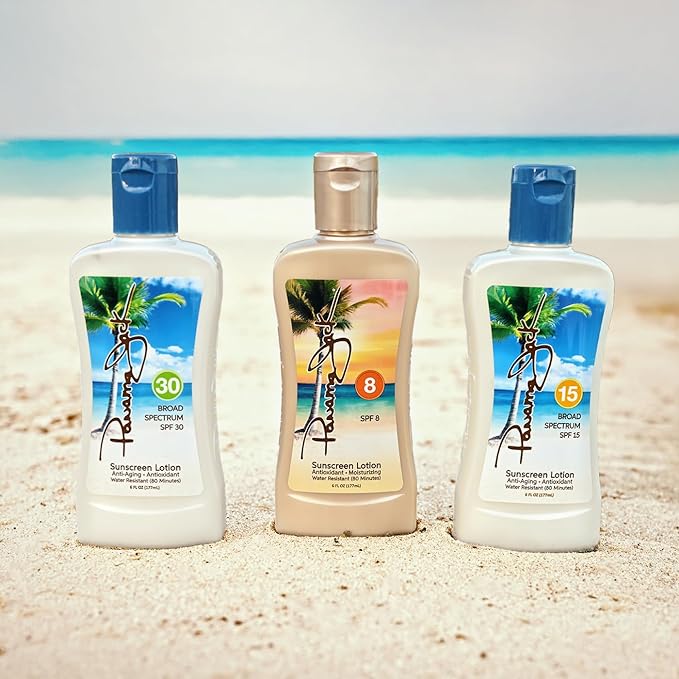 Panama Jack Golden Days Pack - Travel Sunscreen Tanning Lotion SPF 8, 15 & 30 Suntan Sun Care Pack