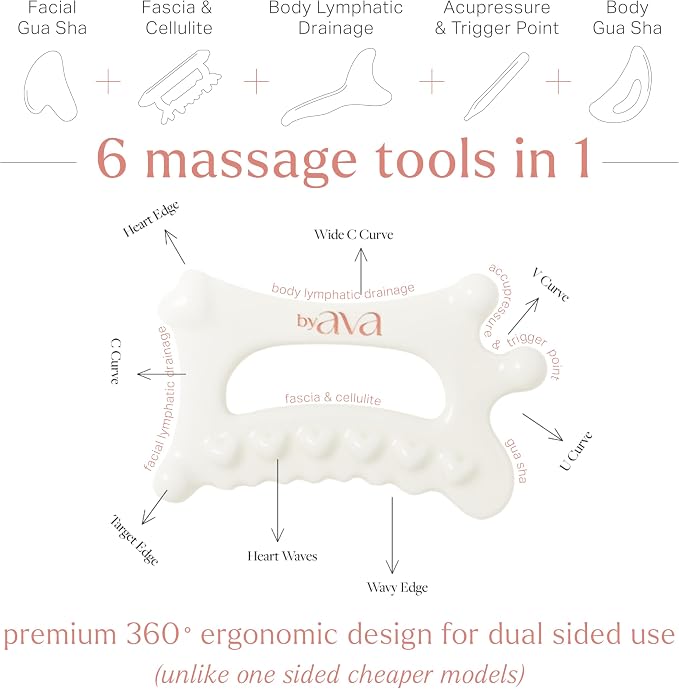 byAVA Gua Sha Jelloskin Lymphatic Massage Tool | Ceramic GuaSha for Face & Body Massage Tool | Patented Design for Lymphatic Drainage, Face Lift & Muscle Relief Body Massager