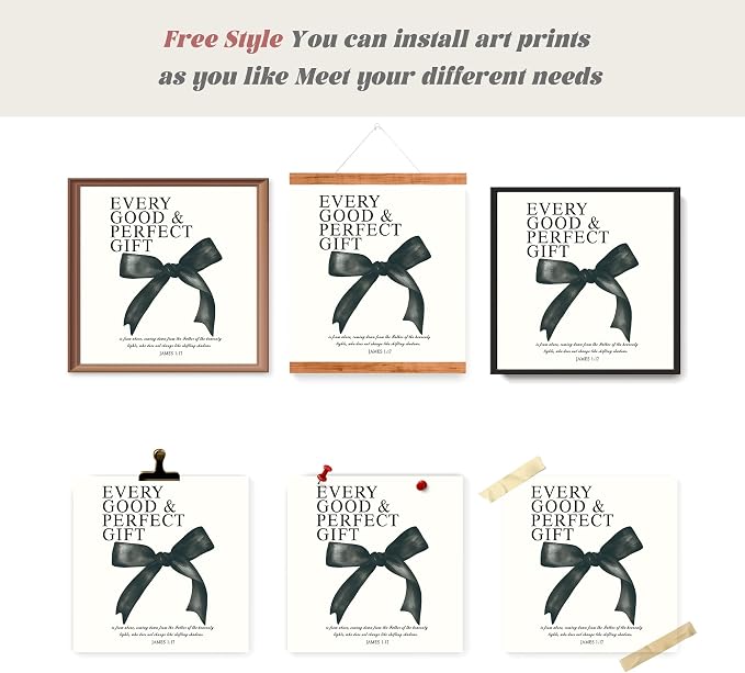 LARTSFRO Coquette Black Bow Bible Wall Art Decor Posters, Black Bow Room Bedroom Bathroom Dorm Wall Art Decor Aesthetic for Teen Girls Gifts, Inspirational Bible Verses Bow Wall Decor, 10x10 Inch Set of 4 Pcs Bow Pictures (UNFRAMED)