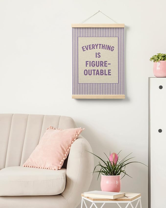 FGFK Everything Is Figureoutable Positive Affirmations Wall Art Poster Hanger Frame, Retro Purple Inspirational Canvas Prints Framed Wall Decor for Office Classroom Home Bedroom, 12x16 Inch