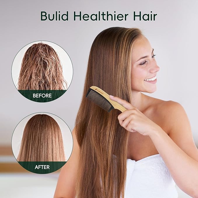 Combetter Natural Bamboo Comb for Detangling, Durable Bakelite Infused Anti Static Fine tooth Comb for Curly, Thick, Think Hair & Beard, Eco-Friendly Hair Comb for Women,Men