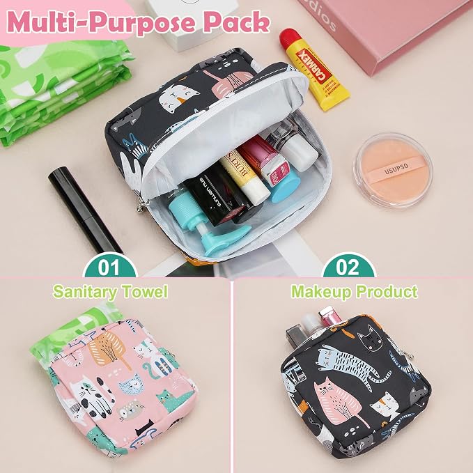 Sanitary Pad Storage Bag Portable Period Bag for Teen Pads/Sanitary Napkins/Small Tampons, Sanitary Napkin Storage Bag First Period Gifts for Teen Girls (Purple Hearts)