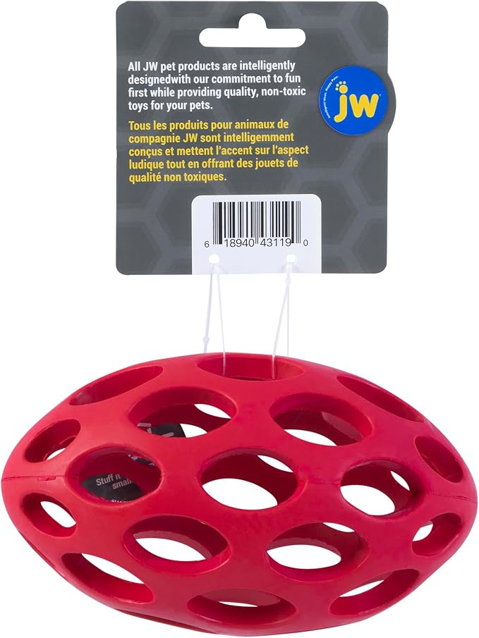 JW Pet HOL-ee Football Dog Puzzle Ball, Medium 6.5in, Natural Rubber Toy