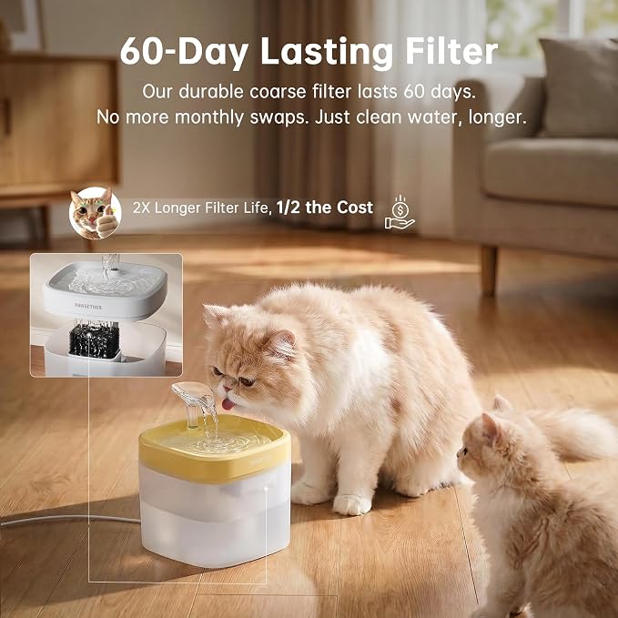 PAWGETHER® Cat Water Fountain with Wireless Pump 51oz/1.5L Dog Water Fountain, Ultra Quiet Automatic Pet Water Fountain Portable Indoor Ourdoor Travel Small Dog Water Dispenser with Adapter Yellow