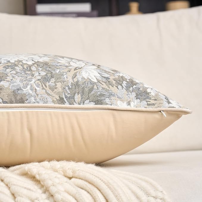 Alerfa Beige Neutral Floral Pillow Cover 12 x 20 Inch, Vintage Chenille Rectangle Couch Pillow Cover Soft Decorative Farmhouse Accent Pillowcase for Living Room Bedroom