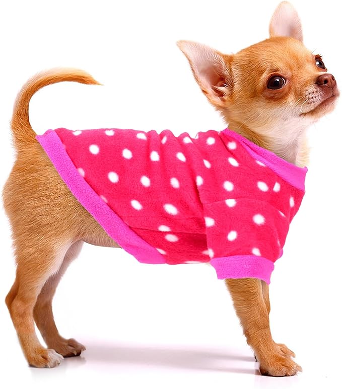 2 Pieces Dog Sweaters for Small Dogs Girl Fleece Puppy Sweater for Chihuahua Yorkie Clothes Soft Warm Dog Clothes Doggie Pet Outfit Apparel Polka dots Leopard Print, Medium