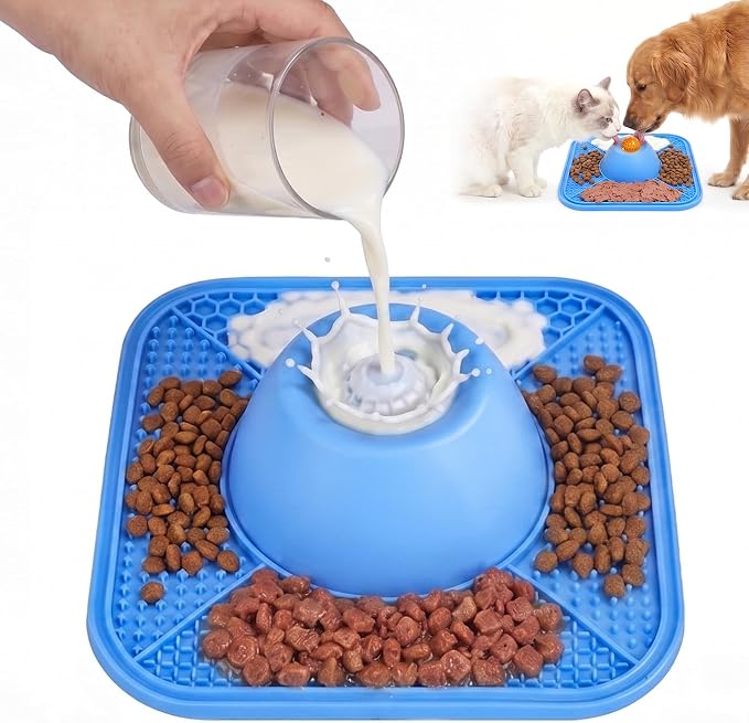 Aolso Slow Feeder Dog Bowl with Rolling Ball, 2in1 Anti-Slip Lick Mat