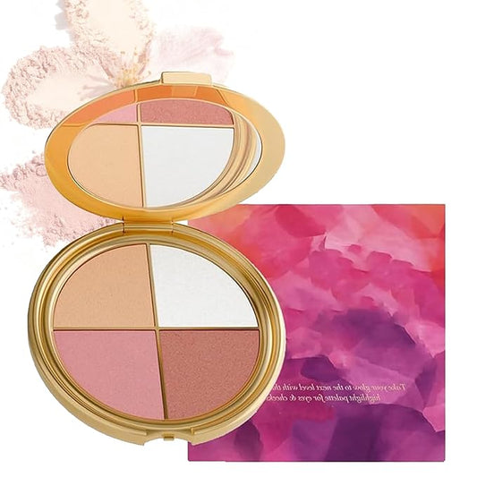 Eye & Cheek Palette - 4-in-1 Makeup Palette with Highlighter and Blush for Women, Contour Kit for Natural Makeup Glow, Travel-Friendly Compact Design