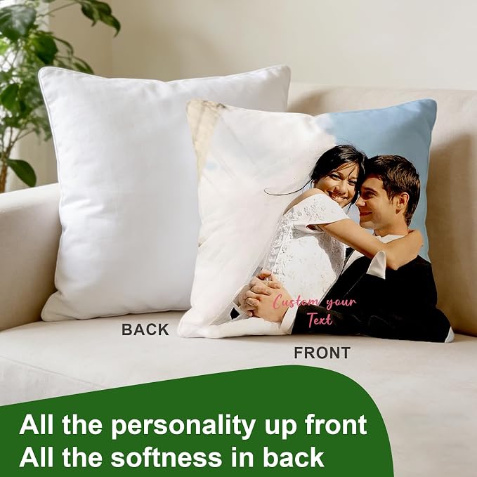 Bemaystar Custom Pillow Covers with Picture & Text, Ships Next Day, Made in USA - Personalized Pillow- Love Keepsake, Customized Gifts, Decorative Throw Pillow for Family Friends(No Insert)-1photo
