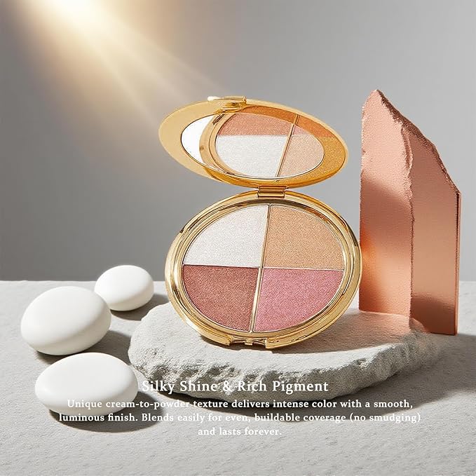 Eye & Cheek Palette - Eyeshadow and Highlighter Makeup (with Detachable Brush), Makeup Palettes Contour Kit, Shimmer Glow Face Highlighter Palette for Women Face, Natural Glow Contour Powder (3pcs)