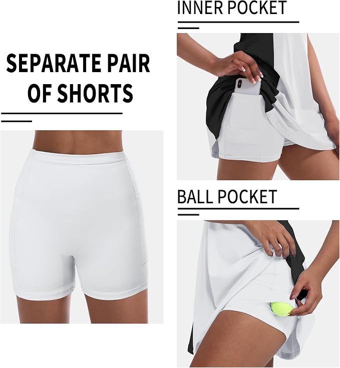 Tennis Dress for Women, Golf Dress with Shorts and Pockets Athletic Dress | Sleeveless Collared Half-Zipper Workout Sport Dress, Stretch Moisture Wicking Fabric, Tennis Golf Outfits