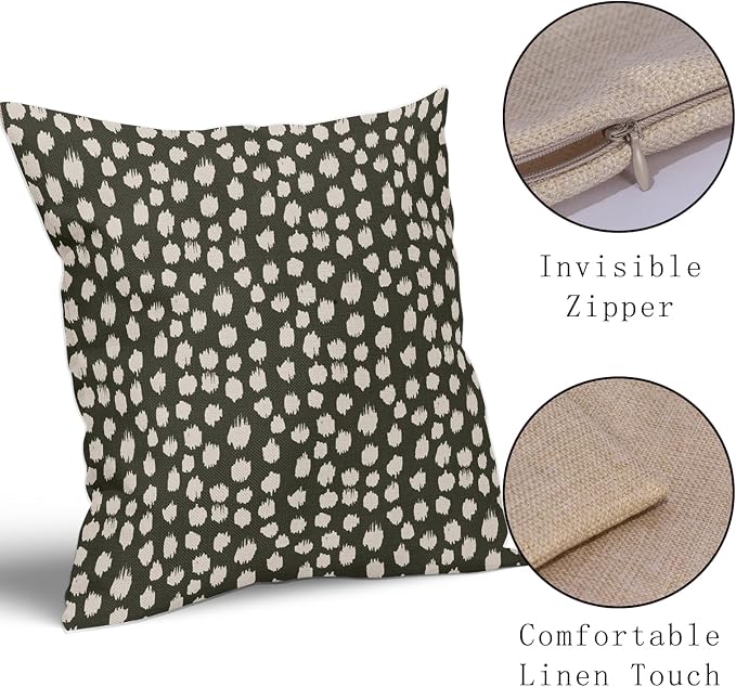 Olive Green Cream Pillow Covers 24x24 Set of 2 Boho Design Polka Dot Throw Pillows Modern Brush Strokes Decorative Outdoor Pillowcase Square Cushion Cover Linen Pillow Case for Home Sofa Couch Bed