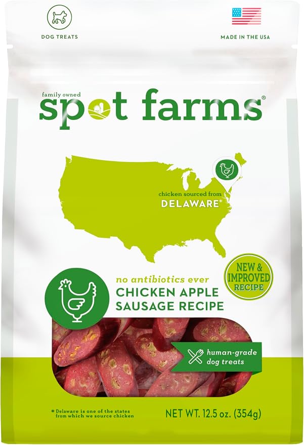 Spot Farms® Chicken Apple Sausage Dog Treats 12.5 oz | Human Grade, No corn, No wheat, No soy, Glycerin Free, Made in the USA