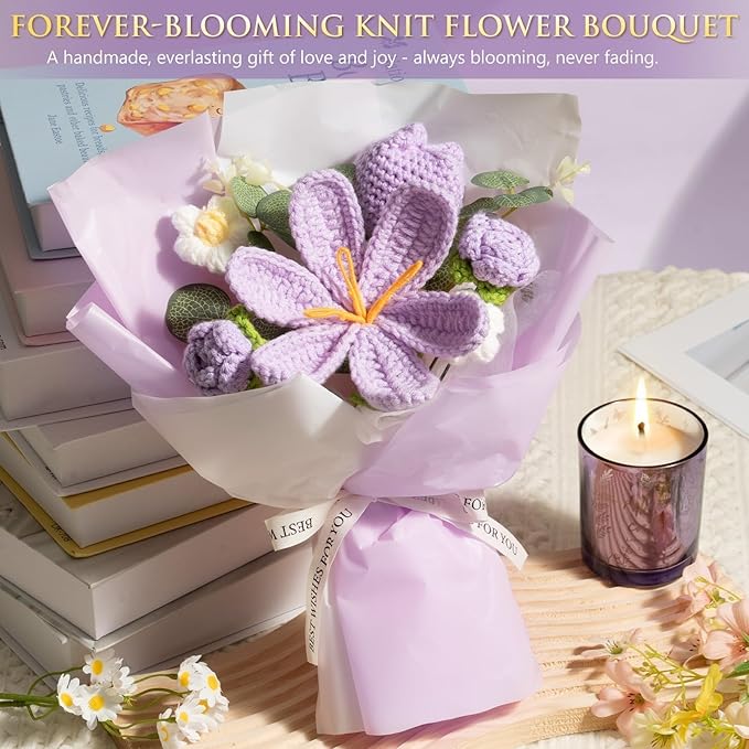 Birthday Gifts for Women, Spa Self Care Package Get Well Soon Gift Baskets | Sympathy Gift Set w/ Crochet Flower Bouquet, Christmas Thinking of You Gifts Basket for Women Mom Her Best Friend Sister Wife