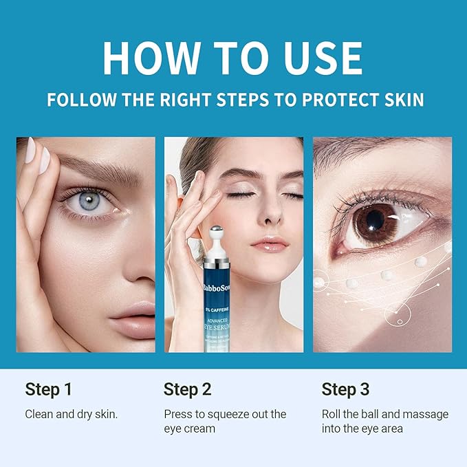 Under Eye Cream for Dark Circles with 5% Caffeine and Retinyl Palmitate, Under Eye Corrector with 360° Roller Massage Ball for Puffy Bags and Fine Lines, 0.76 fl oz