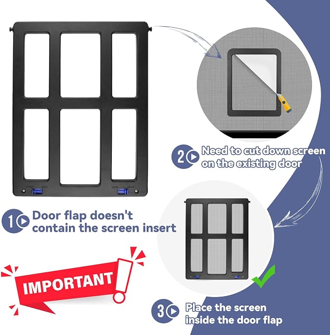 LESYPET Cat Screen Door, Inside Flap 10.3 x 8.3 Inches, Magnetic Self Closing, Cat Door for Screen Doors Sliding Doors, Flap Lockable, Black