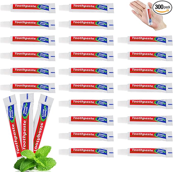 HAIFOTRVA 300 Tubes Bulk Travel Size Toothpaste,Extra Small 0.35 oz Small Toothpaste Travel Size Bulk 0.8x3.5 inches Peppermint Mini Disposable Toothpaste for Hotel,Guests,Homeless,Charity