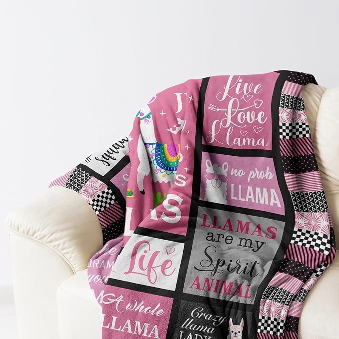 Llama Gifts for Women Girls Throw Blanket 60"x50", Llama Gifts for Lovers Mom, Alpaca Blanket/Decor