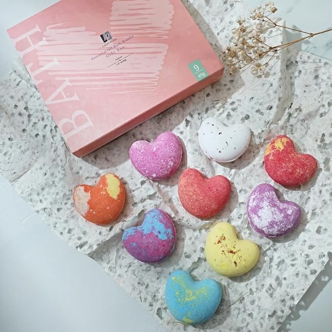LADO PETRA Bath Bombs Gift Set for Christmas, 9 x 1.41 Oz/ 40g. Essential Oil Spa Bomb Fizzies, Relaxation, Moisturizing and Fun for Women, Wife, Mom, Girls, Teens, Daughter and Her