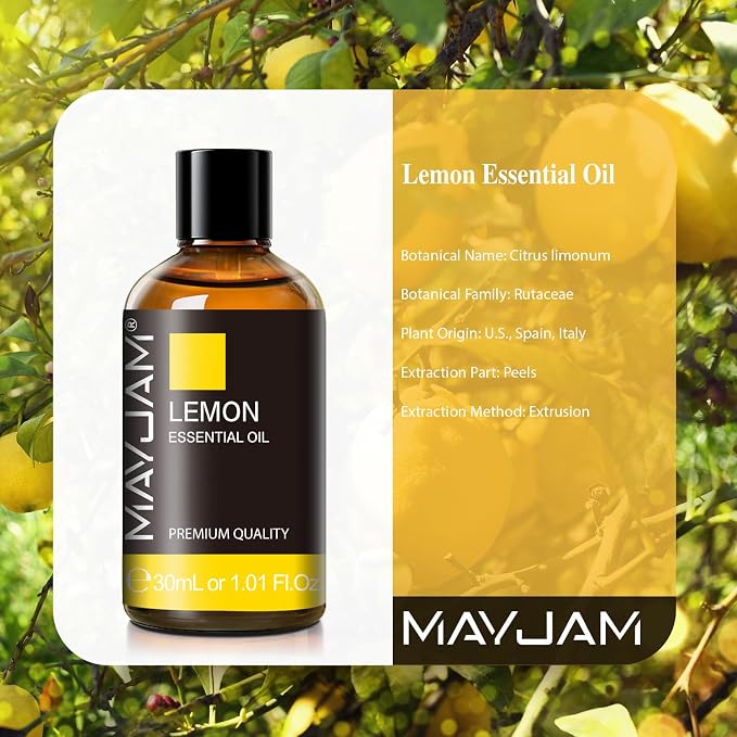 Lemon Essential Oil 30ML/1.01FL.OZ, MAYJAM Premium Lemon Oil Essential Oils with Glass Dropper, Great for Aromatherapy Diffuser and Candle Soap Making