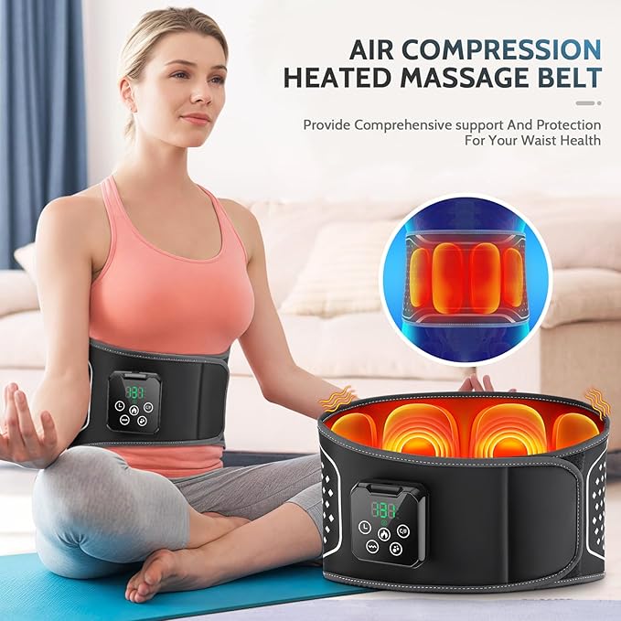 Electric Heating Pad with Massage,Cordless Heated Lower Back Massager,3 Vibration Modes and 4 Heat Levels,3 Airbag Modes,Portable Lumbar Belt Massager for Pain Relief Deep Tissue,Gift for Men&Women