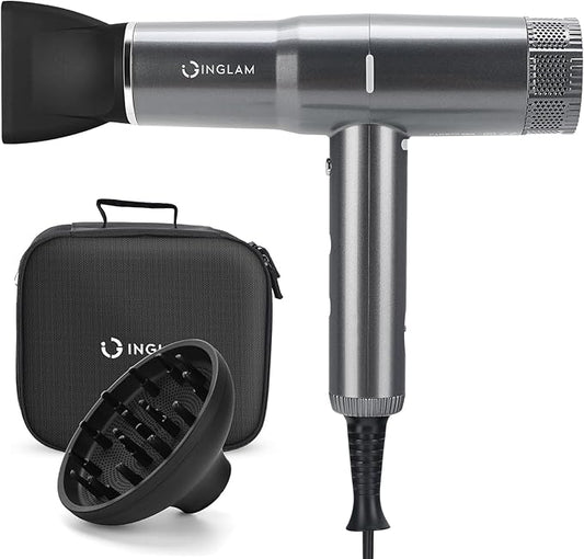 Hair Dryer with Diffuser, IG INGLAM 1875W Professional Ionic Blow Dryer, 110, 000 RPM High-Speed Brushless Motor, Auto-Clean, 3 Heat Settings & 3 Speed & Cool Shot Button Settings for Easy Home/Travel